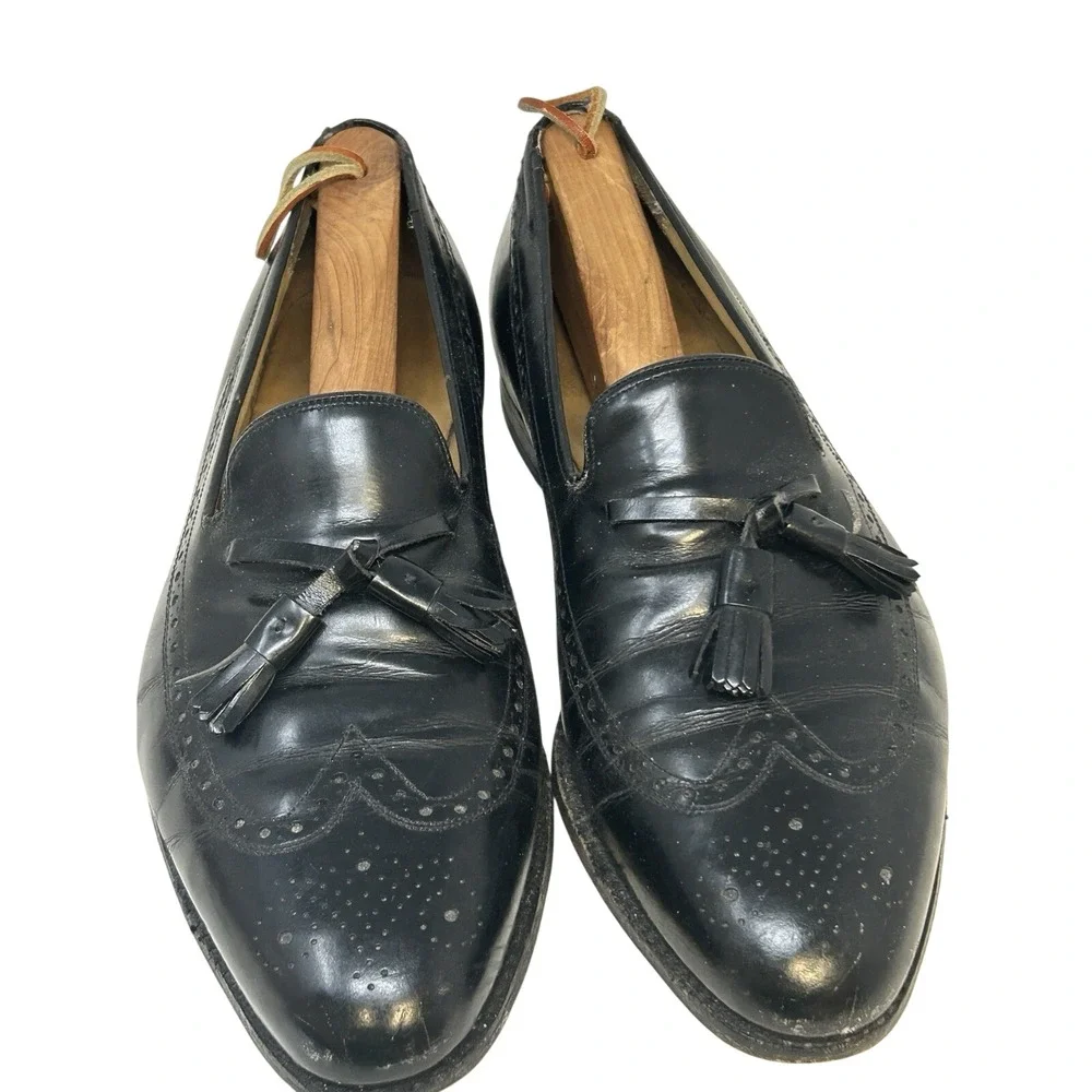 Johnston & Murphy Black Wingtip Tassel Loafers 11.5C Leather‎ Dress Shoes